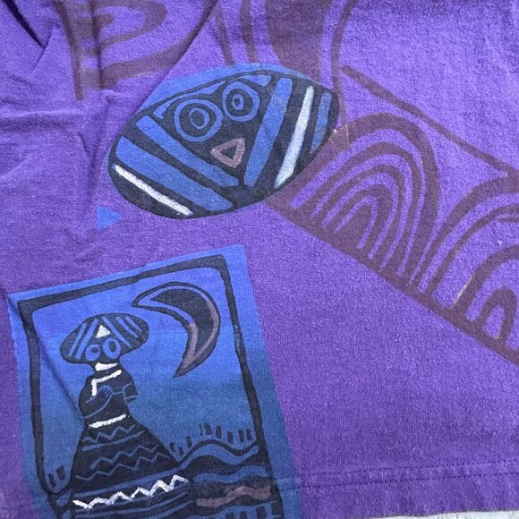 Vintage 90s Blue Fish Maxi Skirt Hand Printed Organic Cotton Size 1 Purple USA - Picture 8 of 9